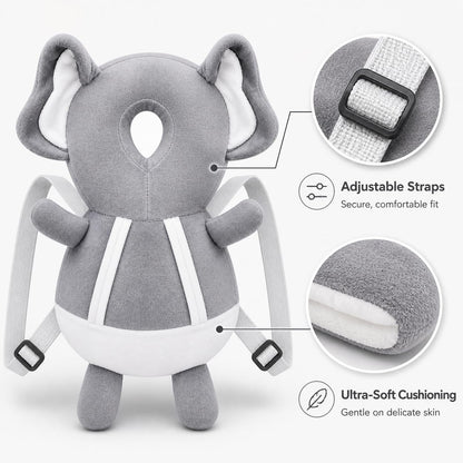 Baby Head Protector,Baby Toddlers Backpack,Kids Child Head Back Safety Protector Pad Cushion Pillow with Straps(GREY, ELEPHANT)