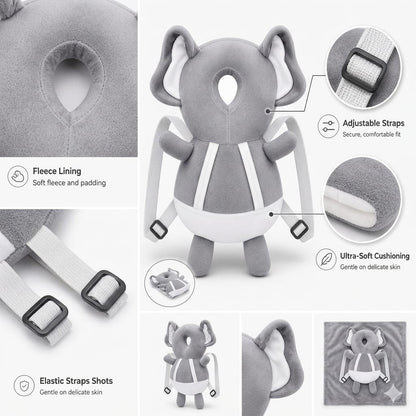 Baby Head Protector,Baby Toddlers Backpack,Kids Child Head Back Safety Protector Pad Cushion Pillow with Straps(GREY, ELEPHANT)